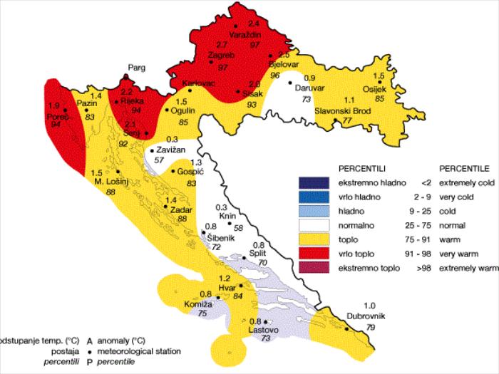 Odstupanje srednje mjesečne temperature zraka za rujan 2016.