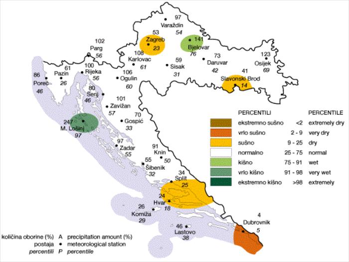 Odstupanje količine oborine za kolovoz 2016.